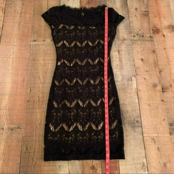 B. Darlin womens black lace mini dress with nude underlay - Picture 4 of 10